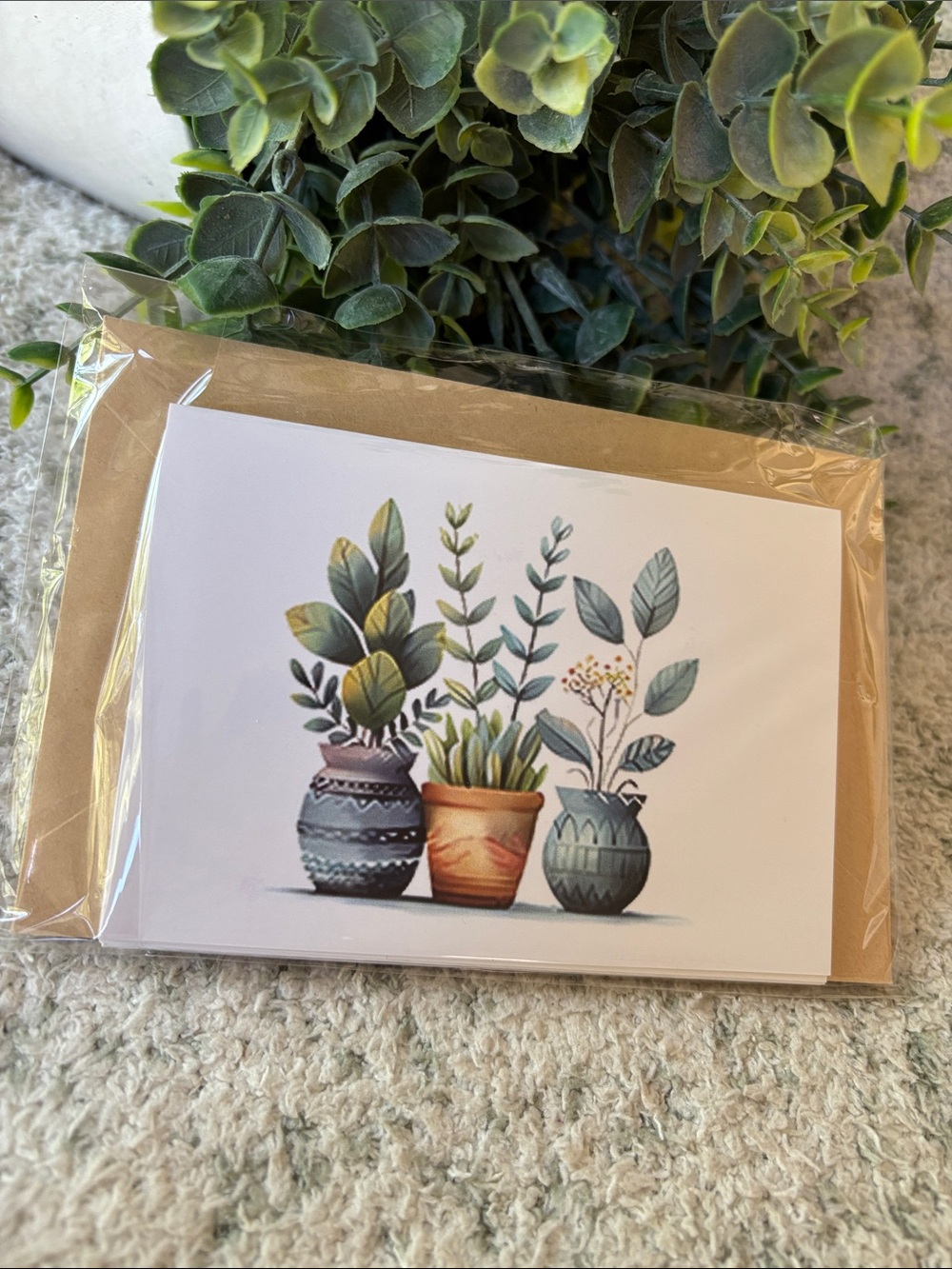 Botanical Tropical Potted Plants Note Cards Set of 6 Same Design NWT HC